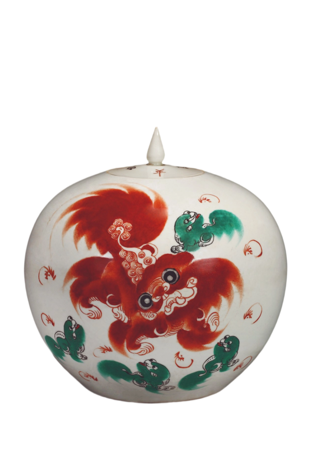 181红绿彩五狮图西瓜罐 182.红彩太师少保图西瓜罐【一对】69.1.png